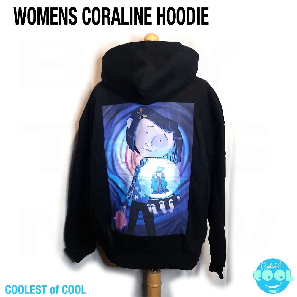 Coraline movie doll button eye graphic hoodie heavy duty thick comfy new Medium